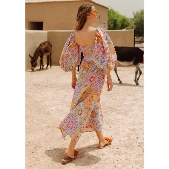 NWT Sundress linen patchwork bandana print Emilia long midi maxi dress - Picture 8 of 12